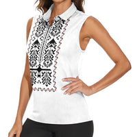 Ukraine Military Vyshyvanka Pattern Women Sleeveless Polo Shirt Ukrainian Heritage White Tactical Style - Wonder Print Shop