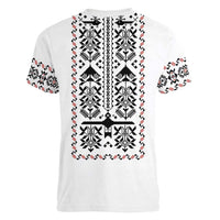 Ukraine Military Vyshyvanka Pattern Women V-Neck T-Shirt Ukrainian Heritage White Tactical Style - Wonder Print Shop