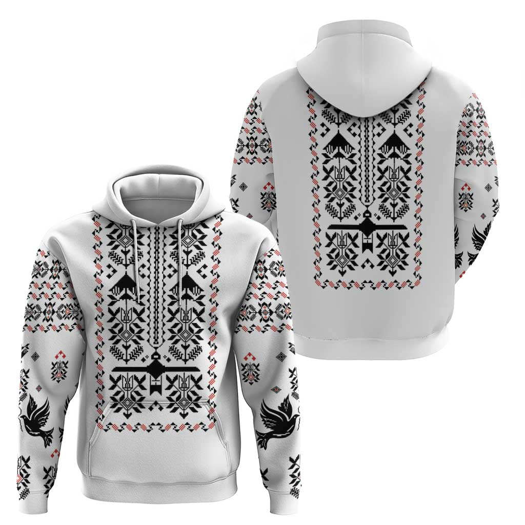 Ukraine Military Vyshyvanka Pattern Zip Hoodie Ukrainian Heritage White Tactical Style - Wonder Print Shop
