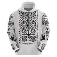 Ukraine Military Vyshyvanka Pattern Zip Hoodie Ukrainian Heritage White Tactical Style - Wonder Print Shop