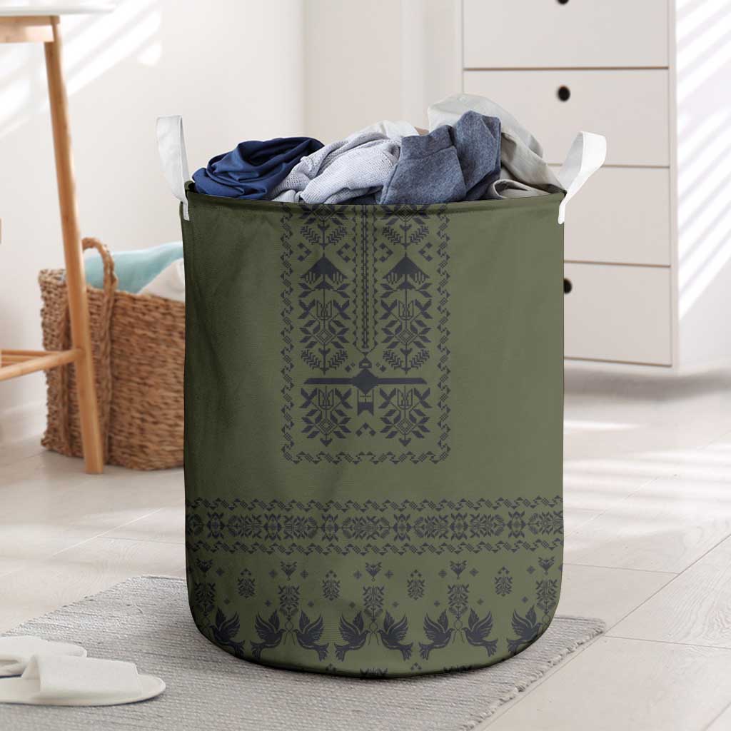 Ukraine Military Vyshyvanka Pattern Laundry Basket Ukrainian Heritage Green Tactical Style - Wonder Print Shop