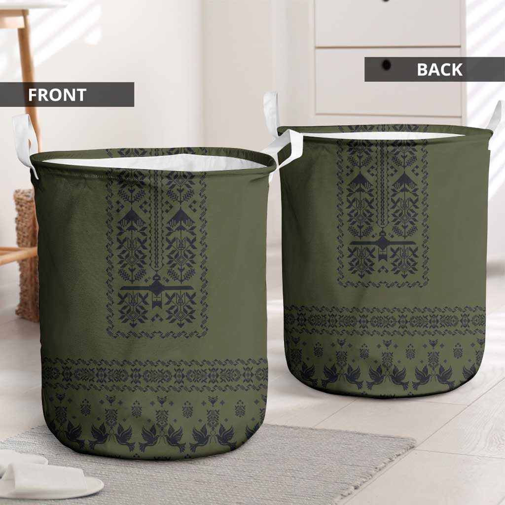 Ukraine Military Vyshyvanka Pattern Laundry Basket Ukrainian Heritage Green Tactical Style - Wonder Print Shop