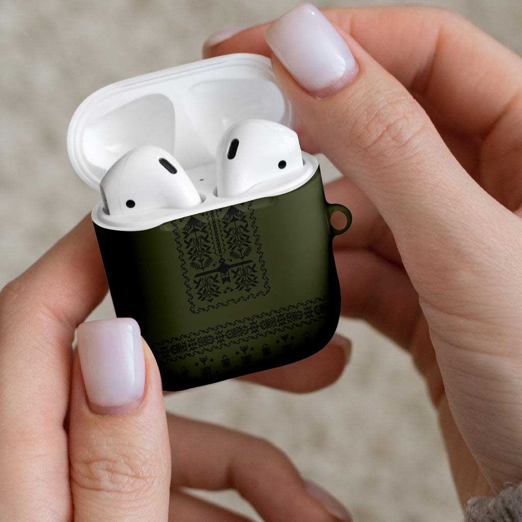 Ukraine Military Vyshyvanka Pattern AirPods Case Ukrainian Heritage Green Tactical Style - Wonder Print Shop