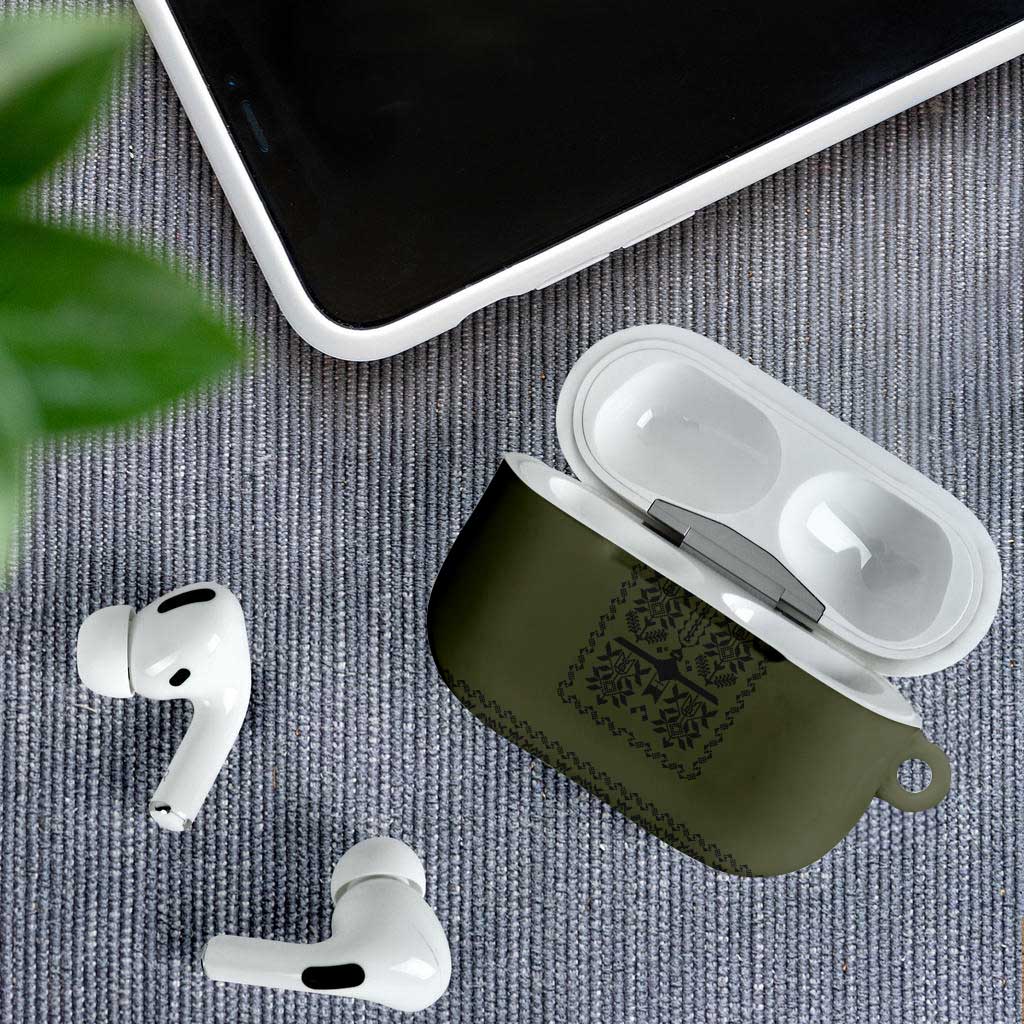 Ukraine Military Vyshyvanka Pattern AirPods Case Ukrainian Heritage Green Tactical Style - Wonder Print Shop
