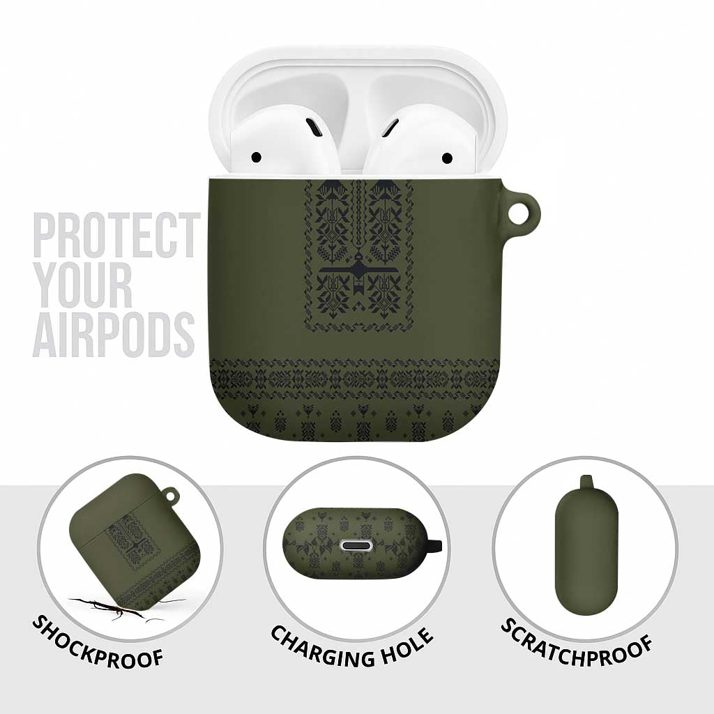 Ukraine Military Vyshyvanka Pattern AirPods Case Ukrainian Heritage Green Tactical Style - Wonder Print Shop