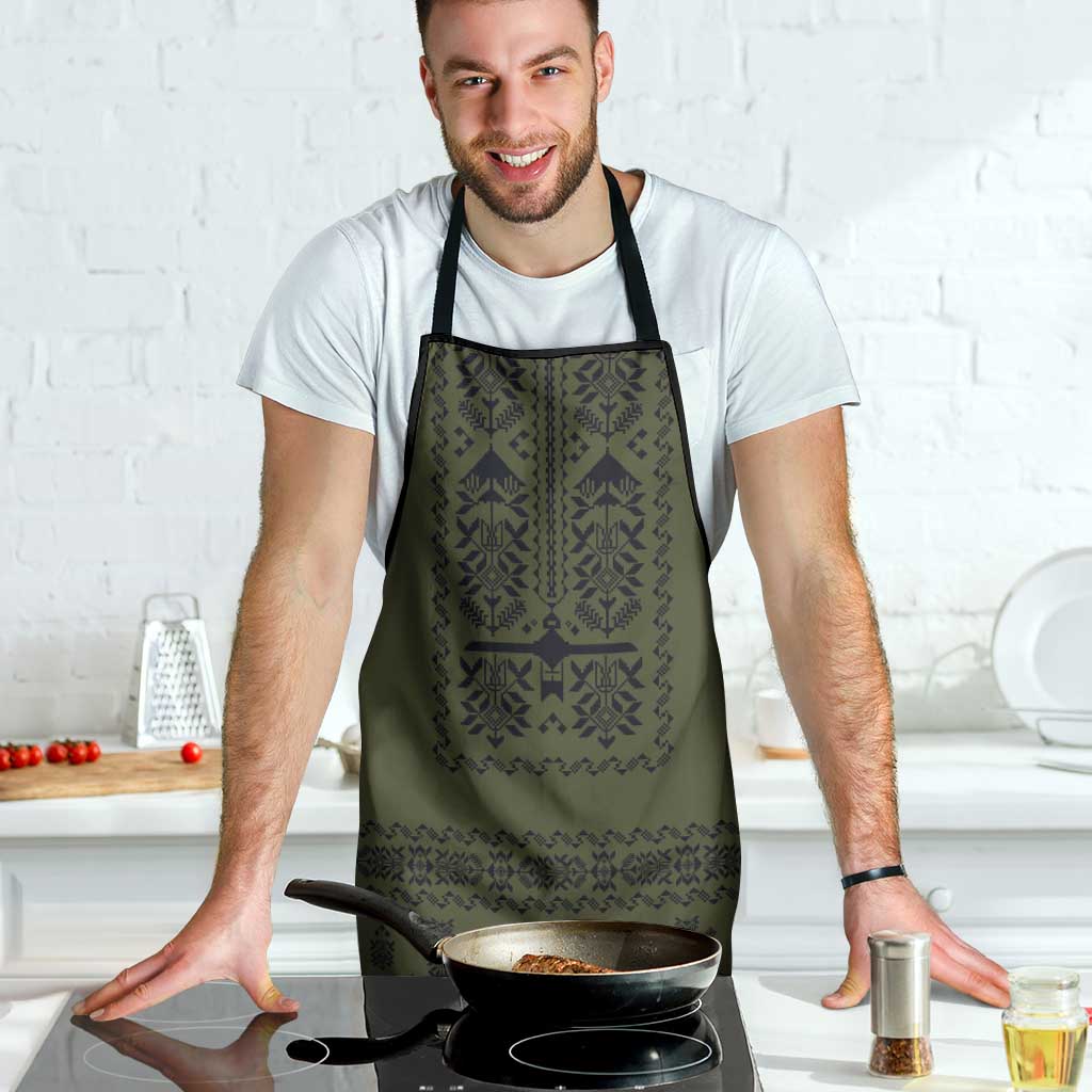 Ukraine Military Vyshyvanka Pattern Apron Ukrainian Heritage Green Tactical Style - Wonder Print Shop