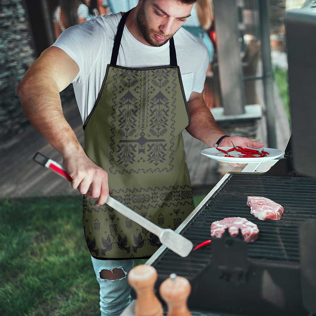 Ukraine Military Vyshyvanka Pattern Apron Ukrainian Heritage Green Tactical Style - Wonder Print Shop