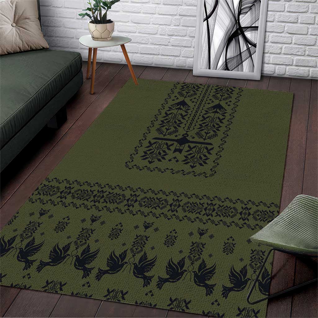 Ukraine Military Vyshyvanka Pattern Area Rug Ukrainian Heritage Green Tactical Style - Wonder Print Shop