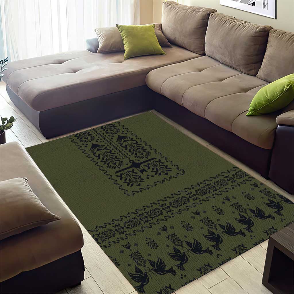 Ukraine Military Vyshyvanka Pattern Area Rug Ukrainian Heritage Green Tactical Style - Wonder Print Shop