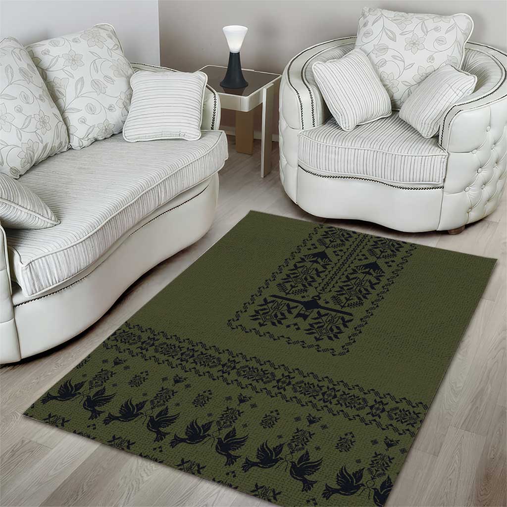 Ukraine Military Vyshyvanka Pattern Area Rug Ukrainian Heritage Green Tactical Style - Wonder Print Shop