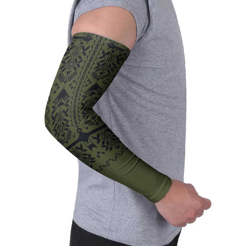 Ukraine Military Vyshyvanka Pattern Arm Sleeves Ukrainian Heritage Green Tactical Style - Wonder Print Shop