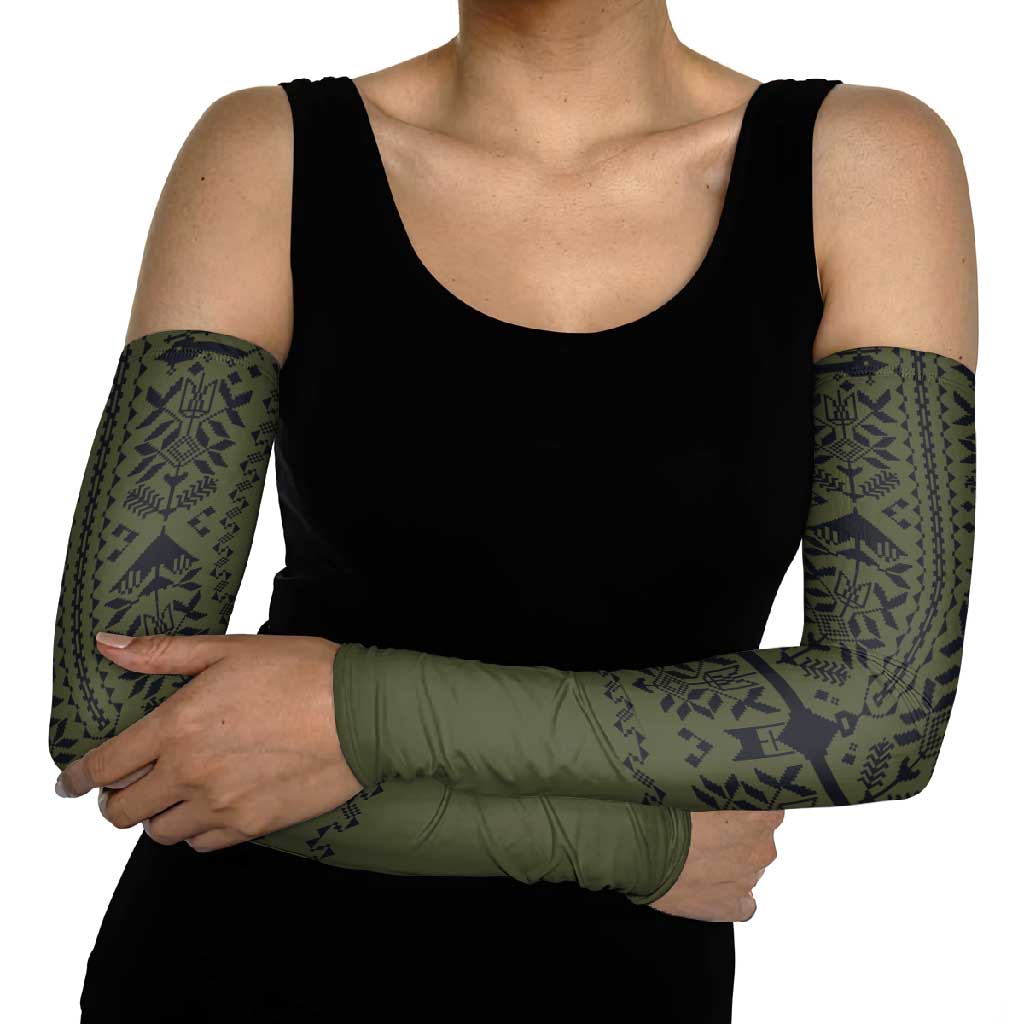 Ukraine Military Vyshyvanka Pattern Arm Sleeves Ukrainian Heritage Green Tactical Style - Wonder Print Shop
