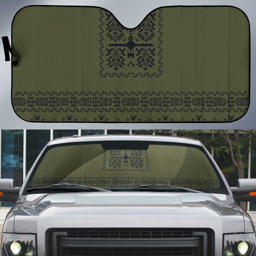 Ukraine Military Vyshyvanka Pattern Auto Sun Shade Ukrainian Heritage Green Tactical Style - Wonder Print Shop
