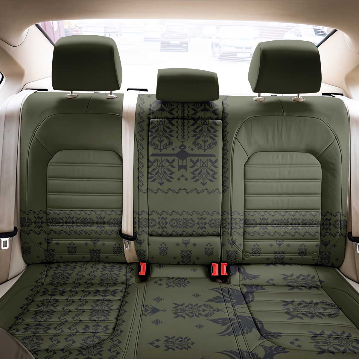 Ukraine Military Vyshyvanka Pattern Back Car Seat Cover Ukrainian Heritage Green Tactical Style - Wonder Print Shop
