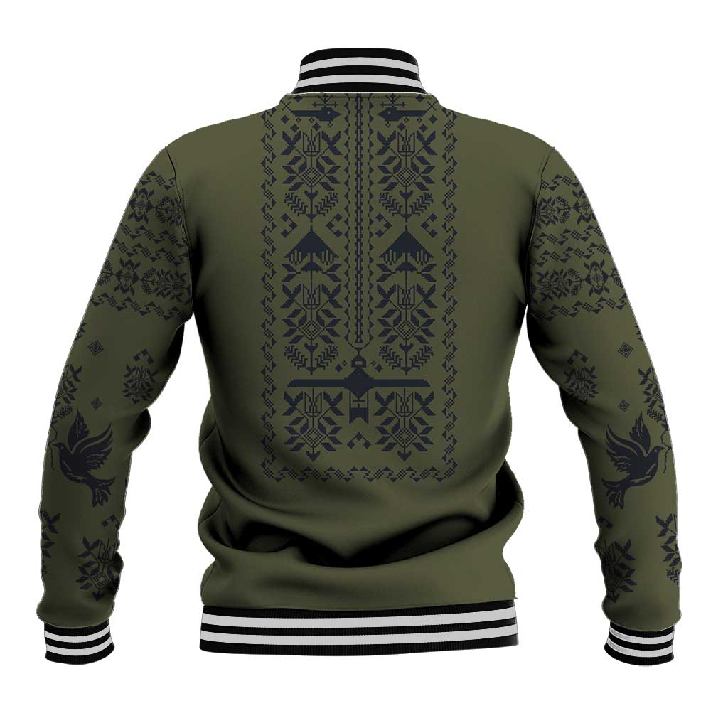 Ukraine Military Vyshyvanka Pattern Baseball Jacket Ukrainian Heritage Green Tactical Style - Wonder Print Shop