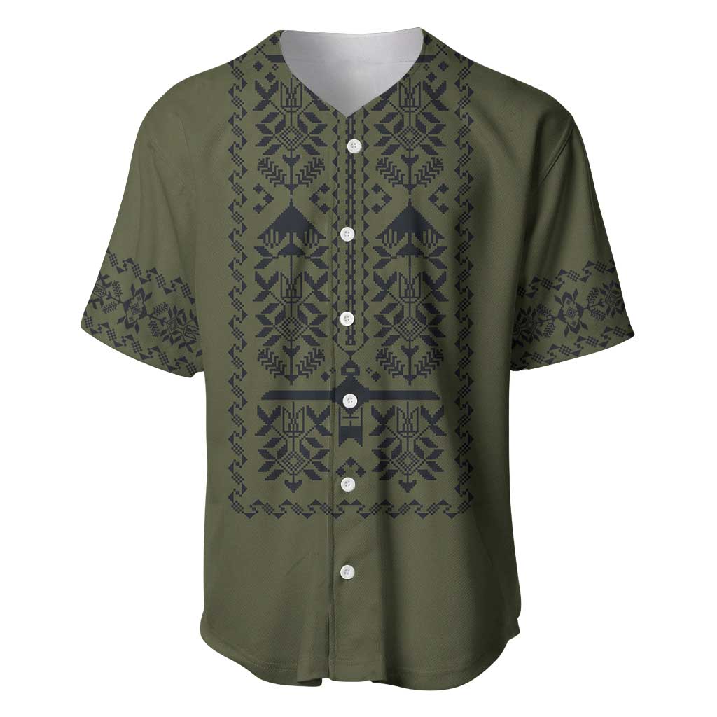 Ukraine Military Vyshyvanka Pattern Baseball Jersey Ukrainian Heritage Green Tactical Style - Wonder Print Shop