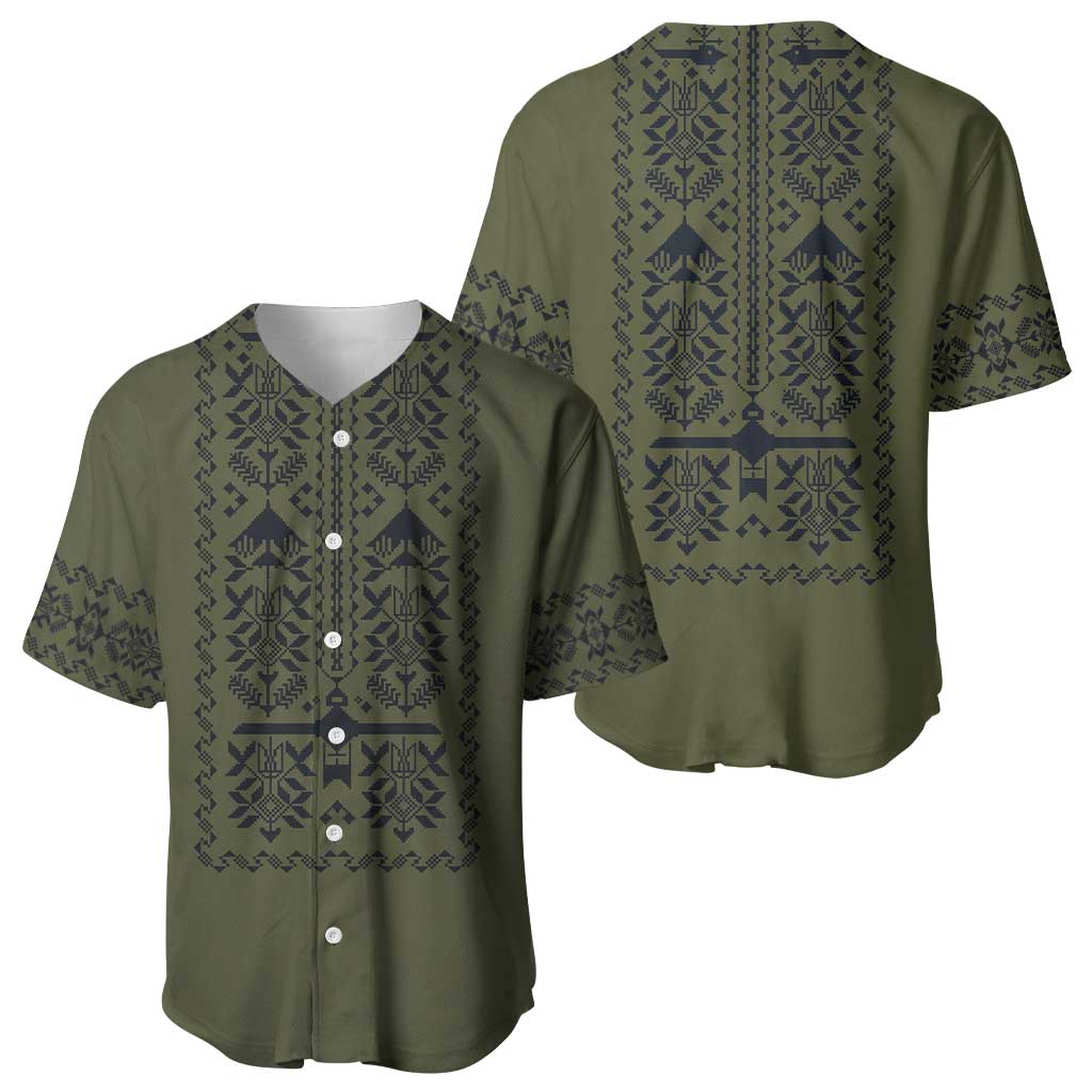 Ukraine Military Vyshyvanka Pattern Baseball Jersey Ukrainian Heritage Green Tactical Style - Wonder Print Shop
