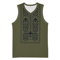 Ukraine Military Vyshyvanka Pattern Basketball Jersey Ukrainian Heritage Green Tactical Style - Wonder Print Shop