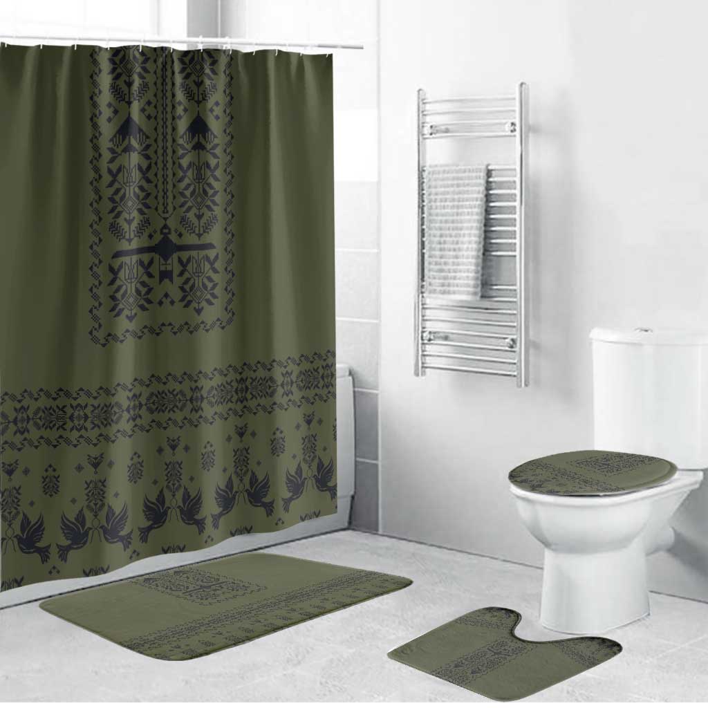 Ukraine Military Vyshyvanka Pattern Bathroom Set Ukrainian Heritage Green Tactical Style - Wonder Print Shop