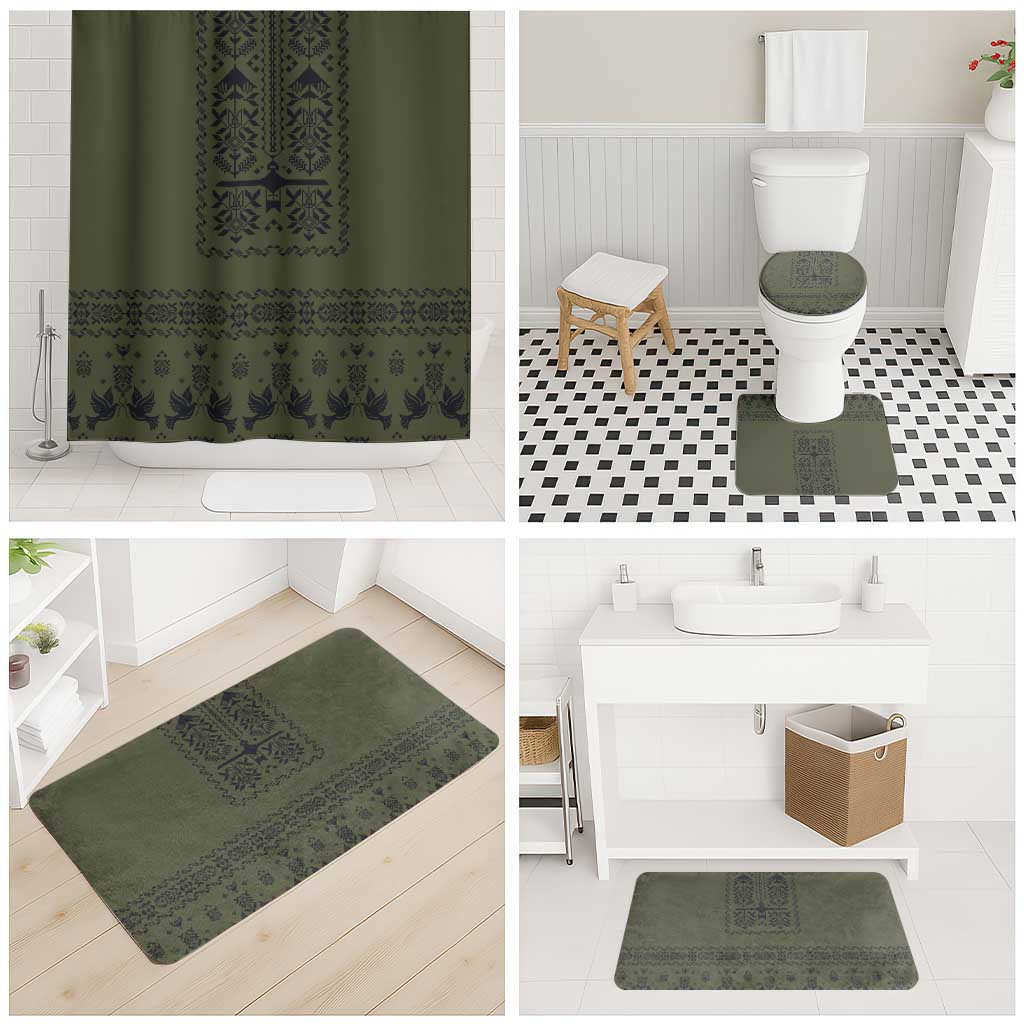 Ukraine Military Vyshyvanka Pattern Bathroom Set Ukrainian Heritage Green Tactical Style - Wonder Print Shop