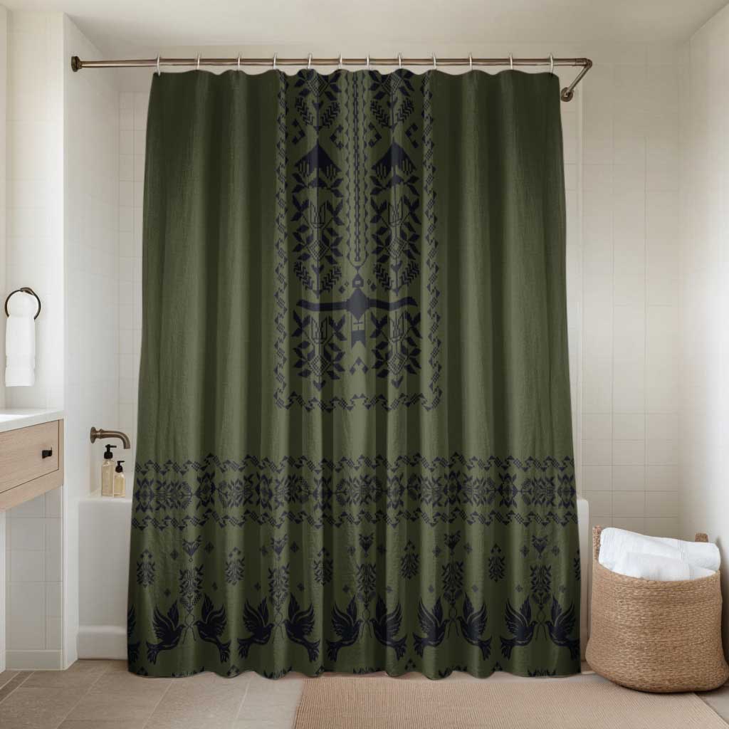 Ukraine Military Vyshyvanka Pattern Bathroom Set Ukrainian Heritage Green Tactical Style - Wonder Print Shop