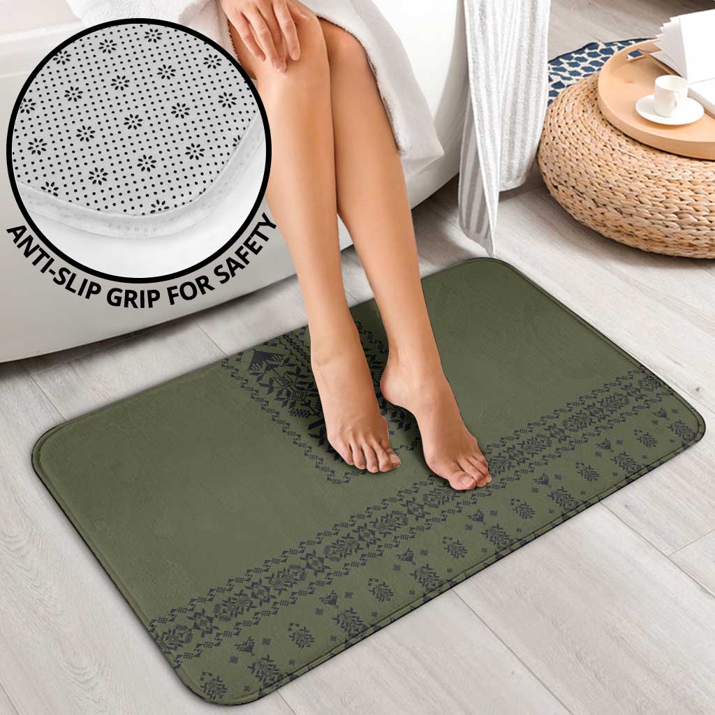 Ukraine Military Vyshyvanka Pattern Bathroom Set Ukrainian Heritage Green Tactical Style - Wonder Print Shop