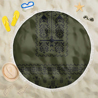Ukraine Military Vyshyvanka Pattern Beach Blanket Ukrainian Heritage Green Tactical Style - Wonder Print Shop