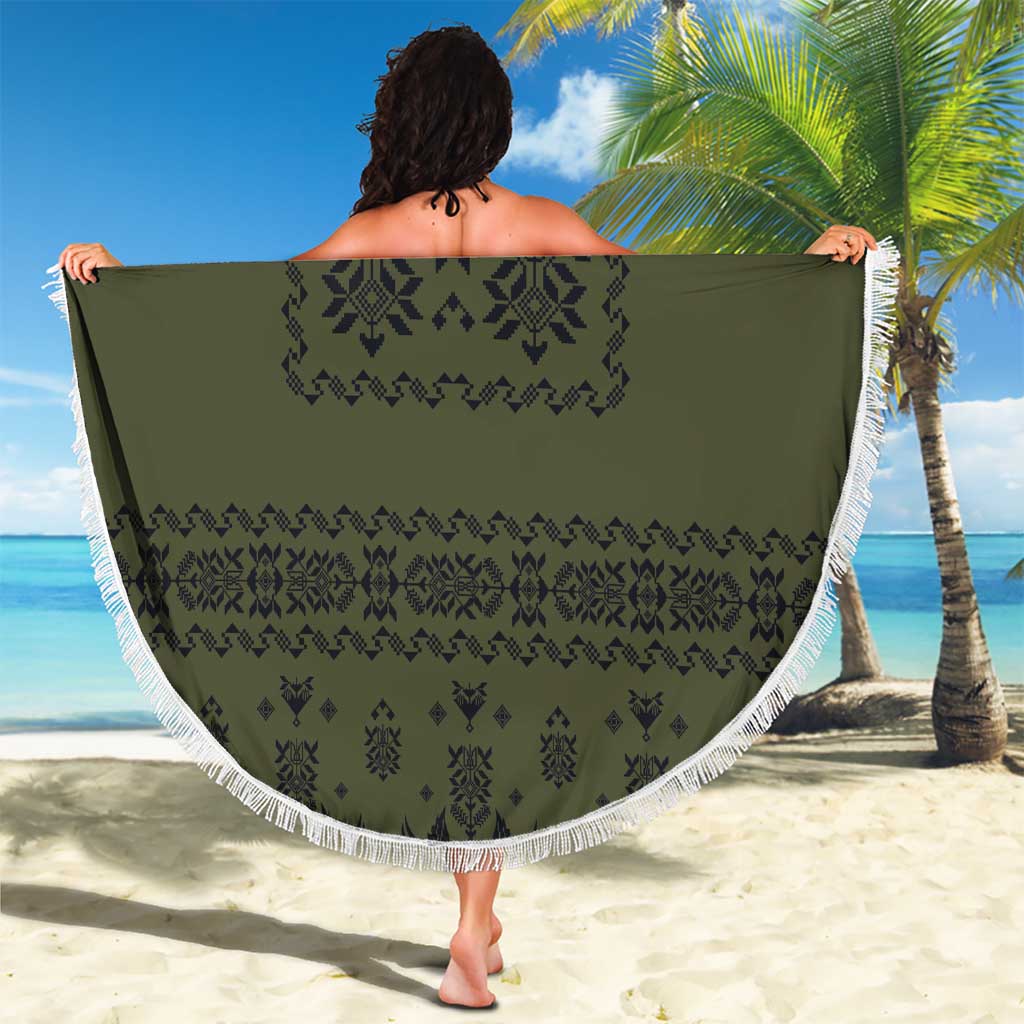 Ukraine Military Vyshyvanka Pattern Beach Blanket Ukrainian Heritage Green Tactical Style - Wonder Print Shop
