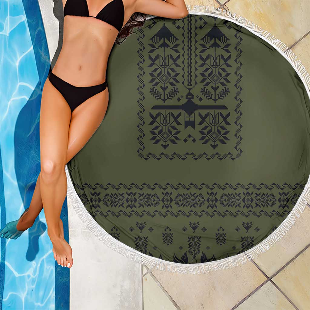 Ukraine Military Vyshyvanka Pattern Beach Blanket Ukrainian Heritage Green Tactical Style - Wonder Print Shop