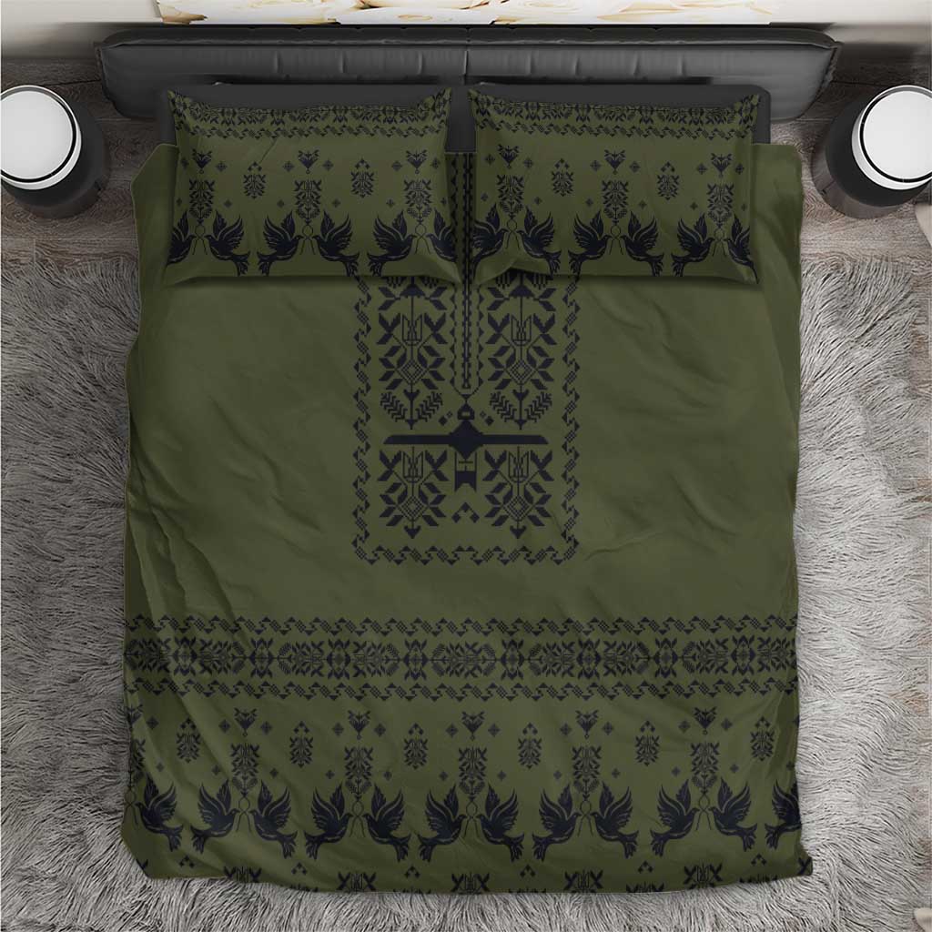 Ukraine Military Vyshyvanka Pattern Bedding Set Ukrainian Heritage Green Tactical Style - Wonder Print Shop