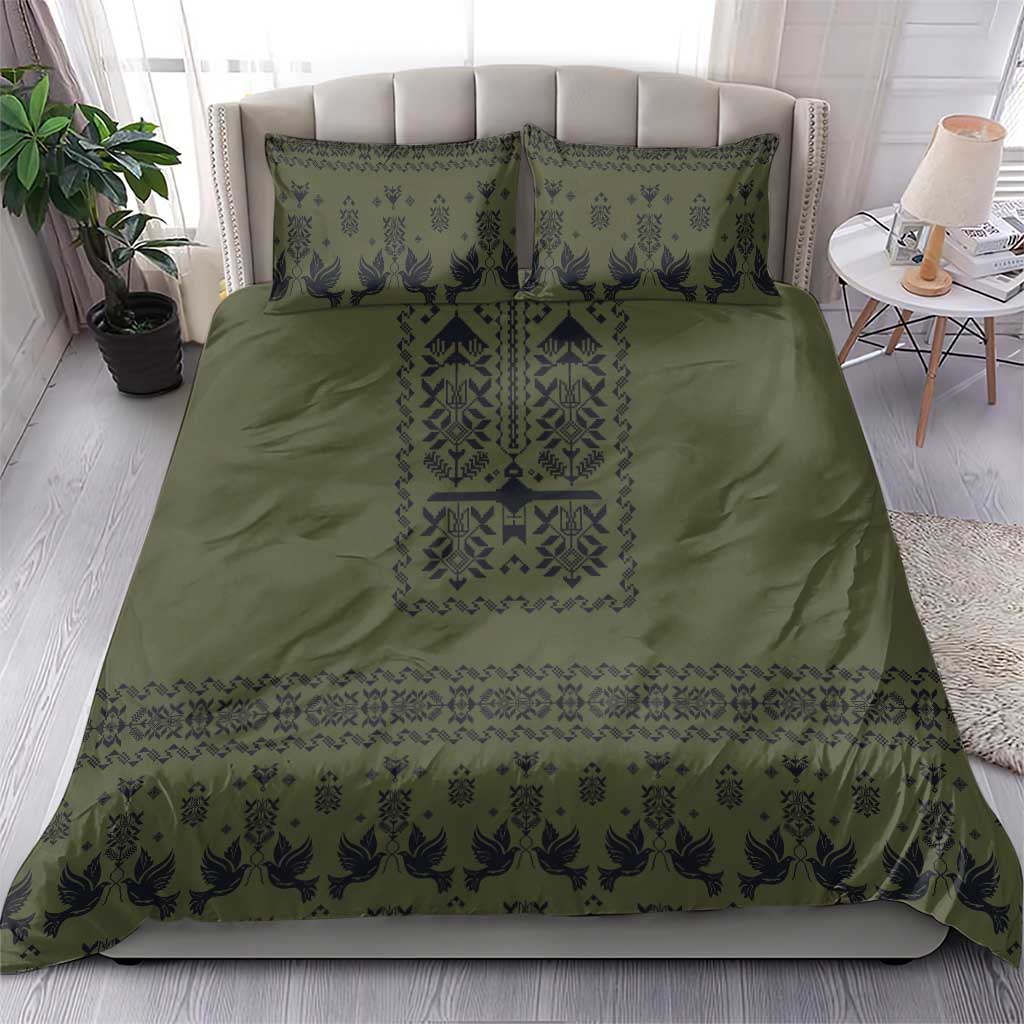 Ukraine Military Vyshyvanka Pattern Bedding Set Ukrainian Heritage Green Tactical Style - Wonder Print Shop