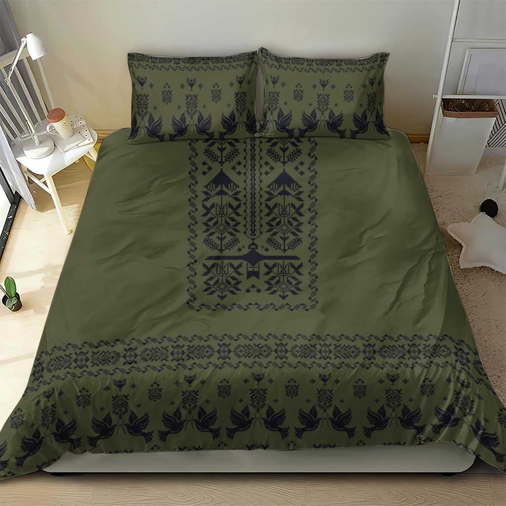 Ukraine Military Vyshyvanka Pattern Bedding Set Ukrainian Heritage Green Tactical Style - Wonder Print Shop