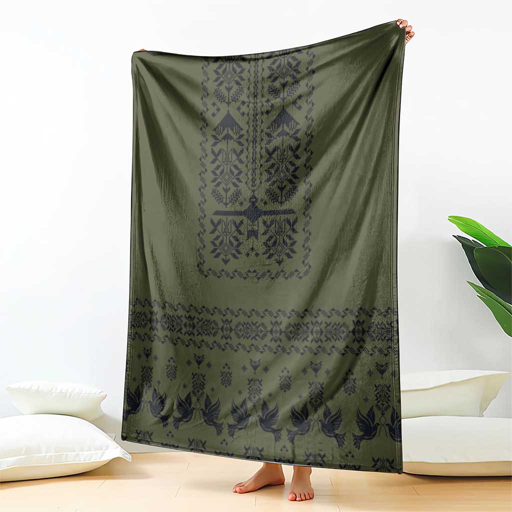 Ukraine Military Vyshyvanka Pattern Blanket Ukrainian Heritage Green Tactical Style - Wonder Print Shop