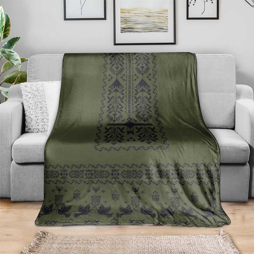 Ukraine Military Vyshyvanka Pattern Blanket Ukrainian Heritage Green Tactical Style - Wonder Print Shop