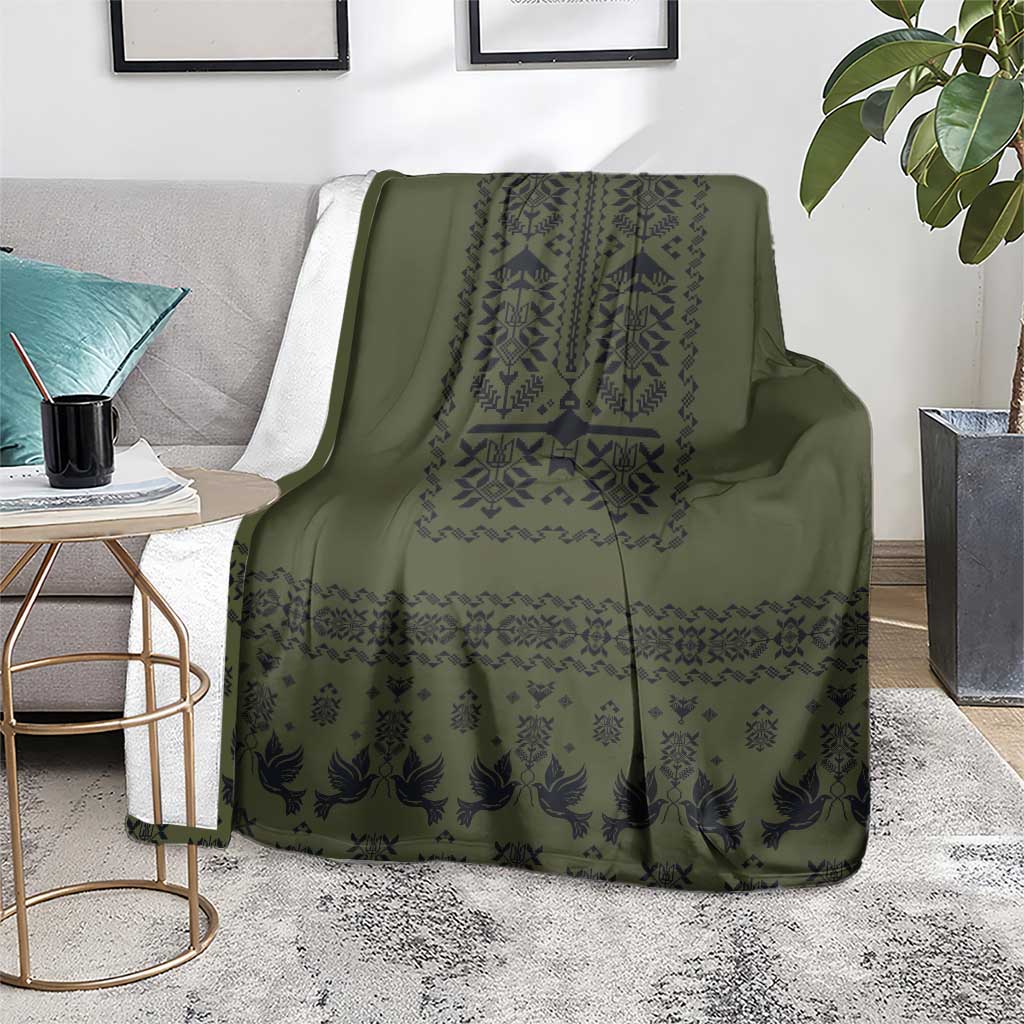 Ukraine Military Vyshyvanka Pattern Blanket Ukrainian Heritage Green Tactical Style - Wonder Print Shop