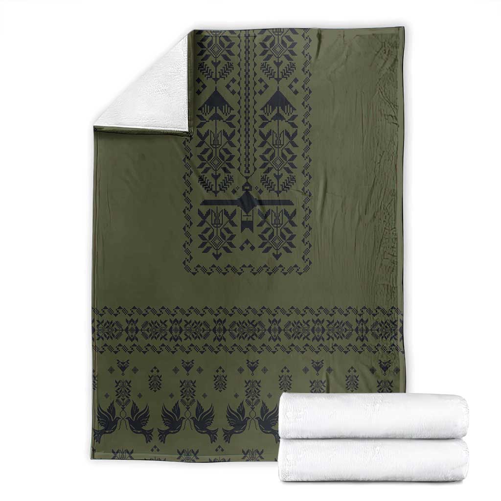 Ukraine Military Vyshyvanka Pattern Blanket Ukrainian Heritage Green Tactical Style - Wonder Print Shop