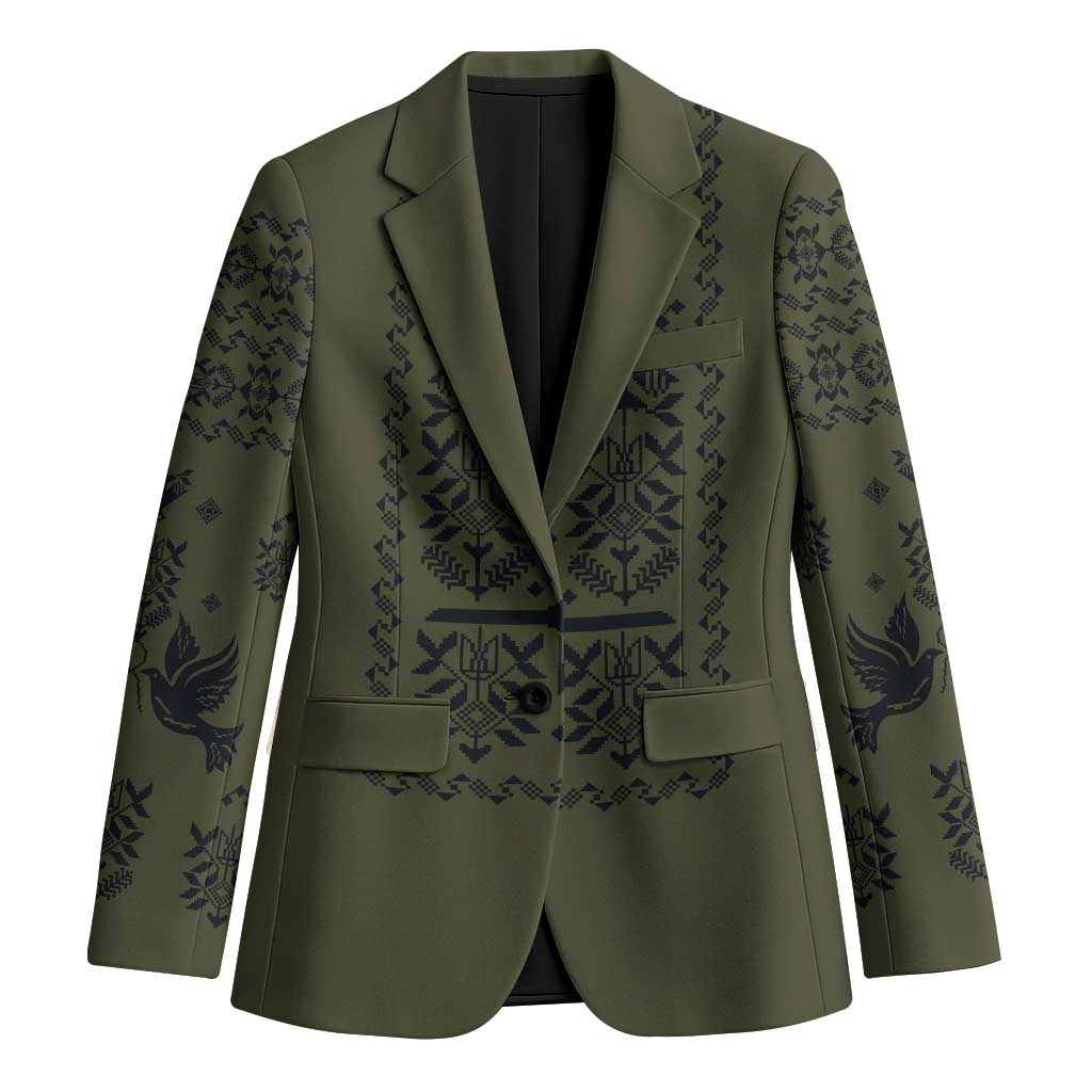 Ukraine Military Vyshyvanka Pattern Blazer Ukrainian Heritage Green Tactical Style - Wonder Print Shop