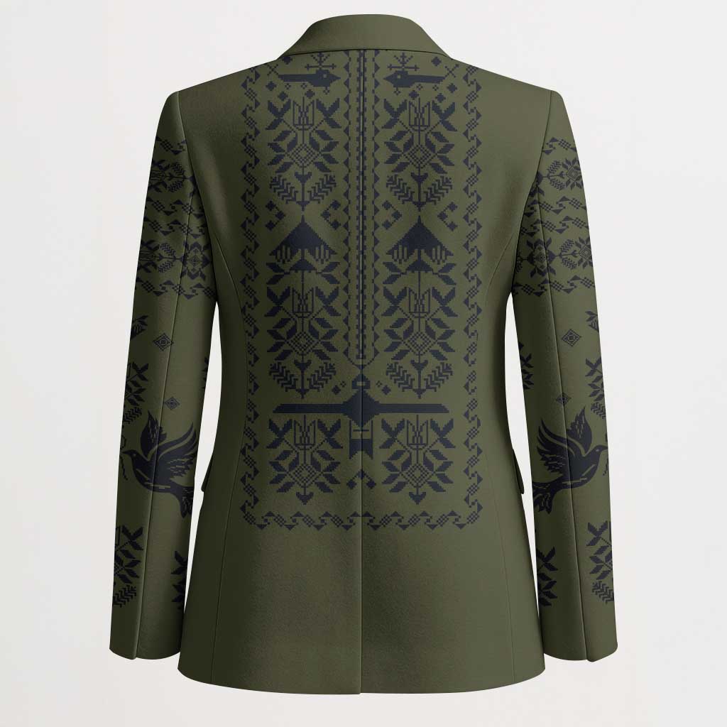 Ukraine Military Vyshyvanka Pattern Blazer Ukrainian Heritage Green Tactical Style - Wonder Print Shop