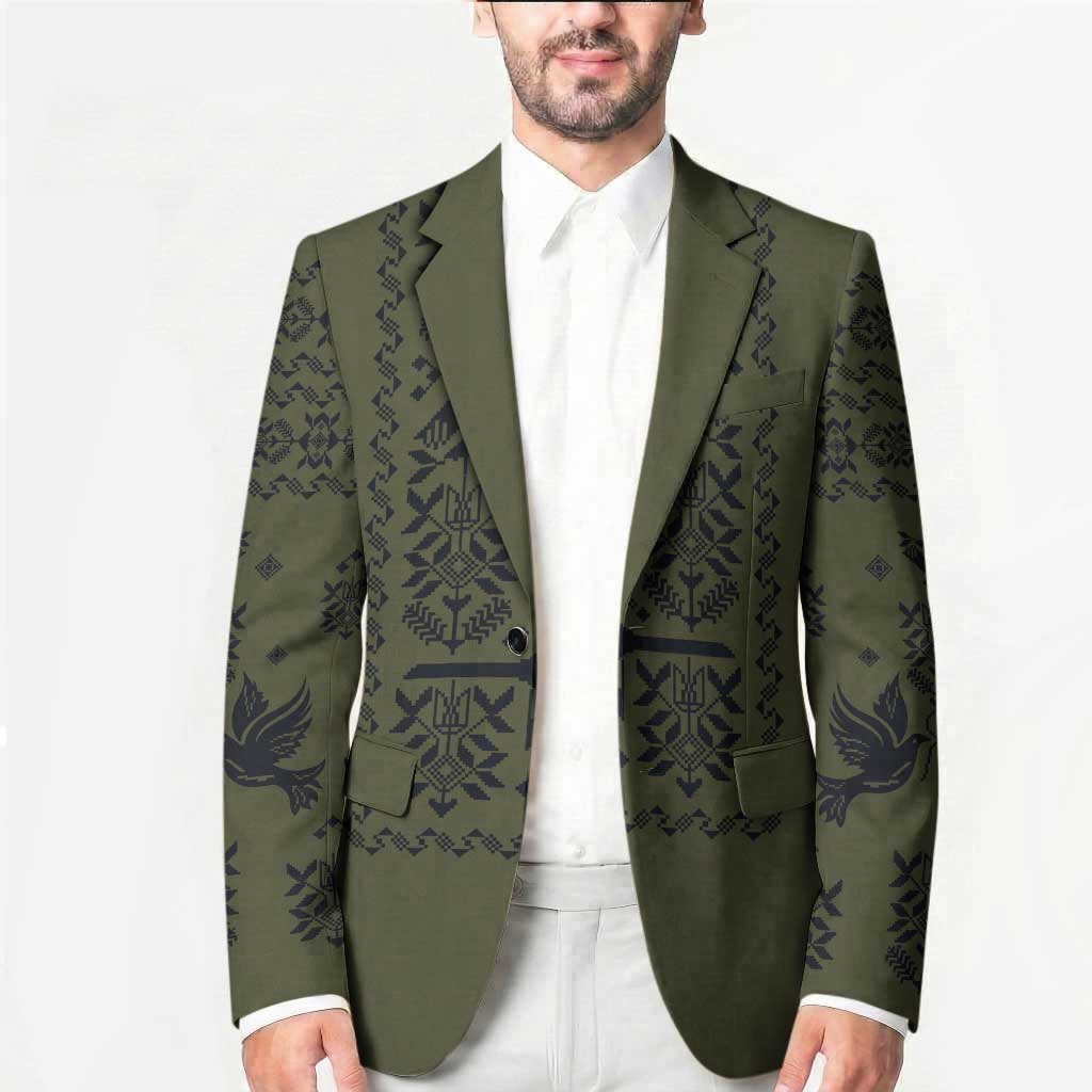 Ukraine Military Vyshyvanka Pattern Blazer Ukrainian Heritage Green Tactical Style - Wonder Print Shop