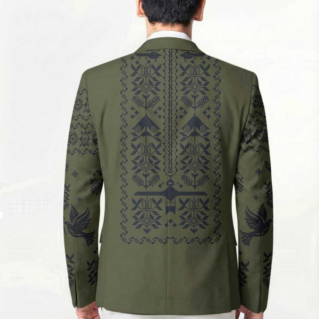 Ukraine Military Vyshyvanka Pattern Blazer Ukrainian Heritage Green Tactical Style - Wonder Print Shop