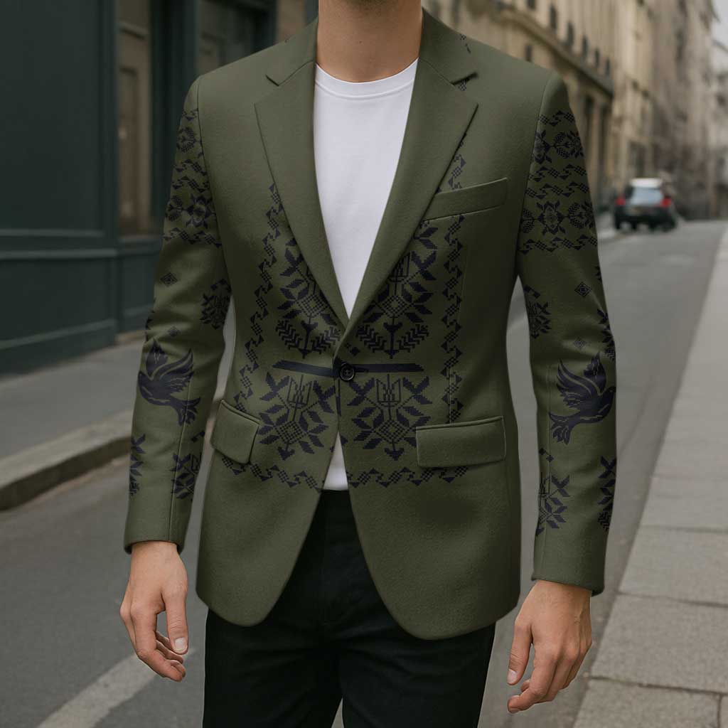 Ukraine Military Vyshyvanka Pattern Blazer Ukrainian Heritage Green Tactical Style - Wonder Print Shop