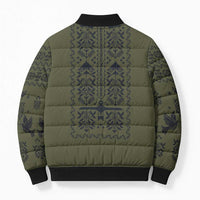 Ukraine Military Vyshyvanka Pattern Bomber Puffer Jacket Ukrainian Heritage Green Tactical Style - Wonder Print Shop
