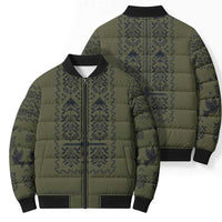 Ukraine Military Vyshyvanka Pattern Bomber Puffer Jacket Ukrainian Heritage Green Tactical Style - Wonder Print Shop