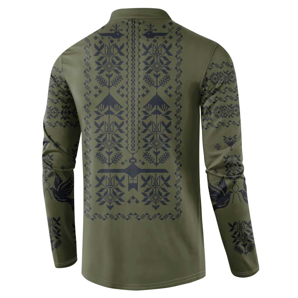 Ukraine Military Vyshyvanka Pattern Button Sweatshirt Ukrainian Heritage Green Tactical Style - Wonder Print Shop