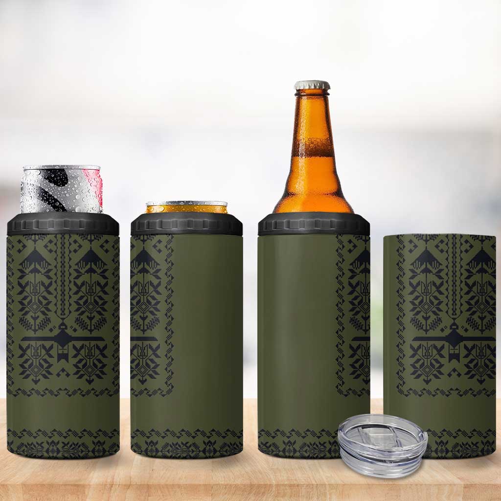 Ukraine Military Vyshyvanka Pattern 4 in 1 Can Cooler Tumbler Ukrainian Heritage Green Tactical Style - Wonder Print Shop