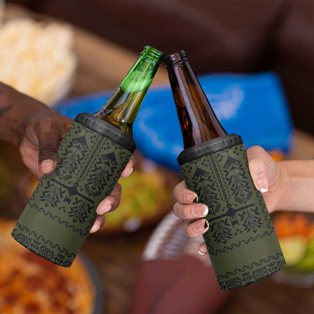 Ukraine Military Vyshyvanka Pattern 4 in 1 Can Cooler Tumbler Ukrainian Heritage Green Tactical Style - Wonder Print Shop