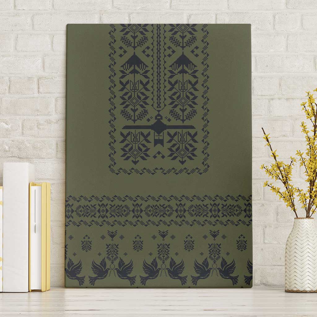 Ukraine Military Vyshyvanka Pattern Canvas Wall Art Ukrainian Heritage Green Tactical Style - Wonder Print Shop