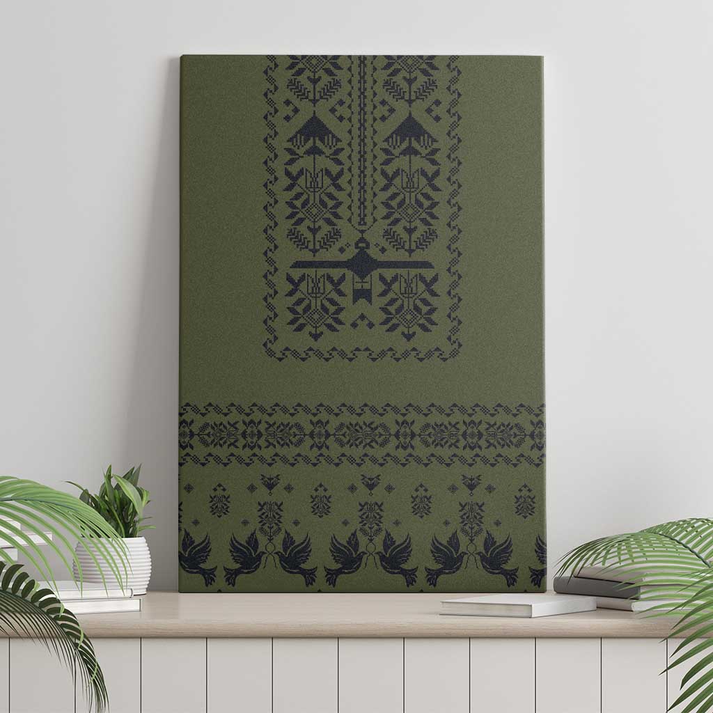 Ukraine Military Vyshyvanka Pattern Canvas Wall Art Ukrainian Heritage Green Tactical Style - Wonder Print Shop