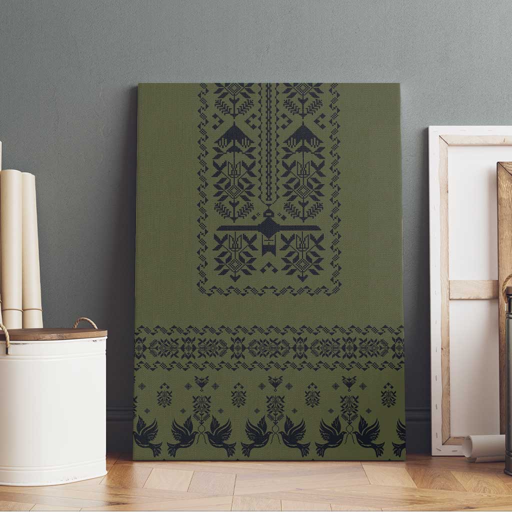 Ukraine Military Vyshyvanka Pattern Canvas Wall Art Ukrainian Heritage Green Tactical Style - Wonder Print Shop