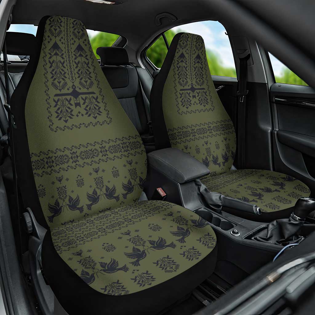 Ukraine Military Vyshyvanka Pattern Car Seat Cover Ukrainian Heritage Green Tactical Style - Wonder Print Shop